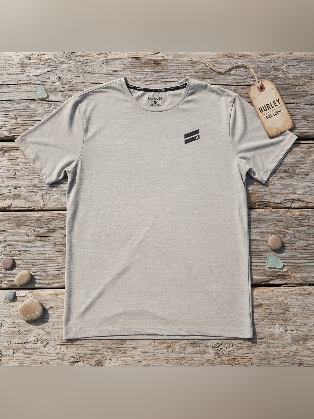 Hurley Light Gray Short Sleeve Crew Tee with Chest Logo